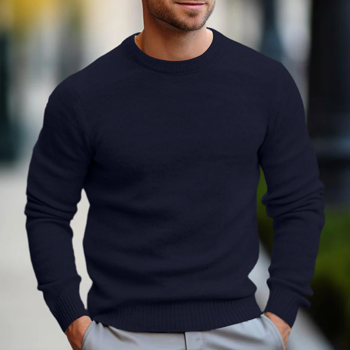 Comfortable men's long sleeve crew neck sweater, perfect casual wear or a versatile layering piece for fall.