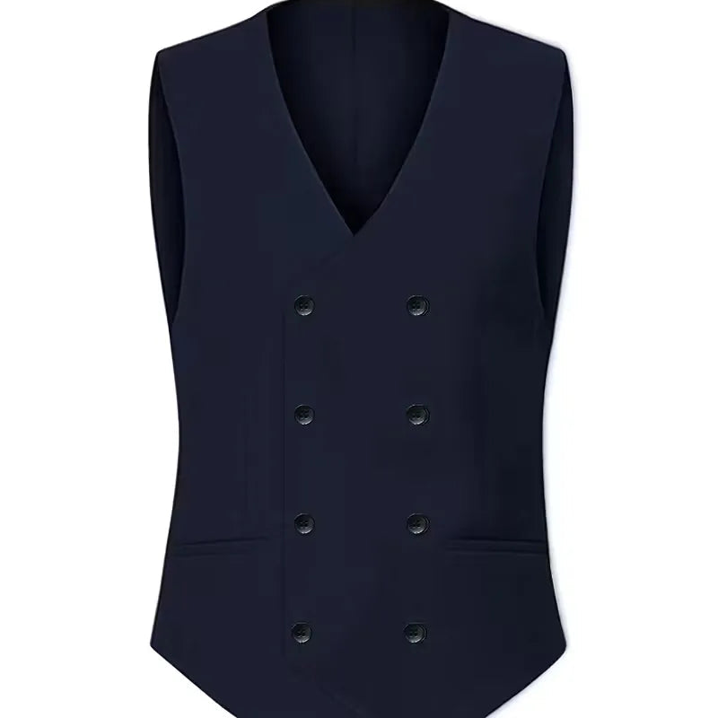 A sharp slim fit double-breasted 3-piece suit for men, highlighted by its smart waistcoat.