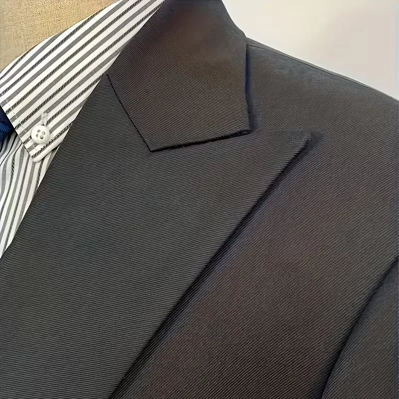 Sophisticated men's formal wear: a slim fit double-breasted 3-piece suit with a sharp waistcoat.