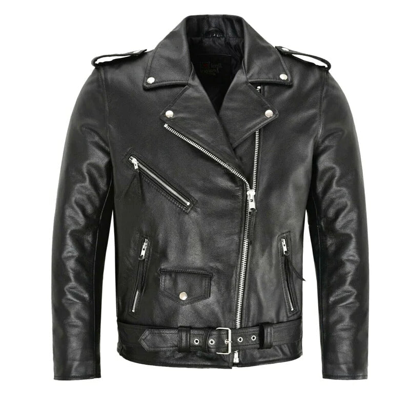 Men's stylish black bomber jacket with belted hem and practical zippered pockets for a modern look. Elegant outerwear.