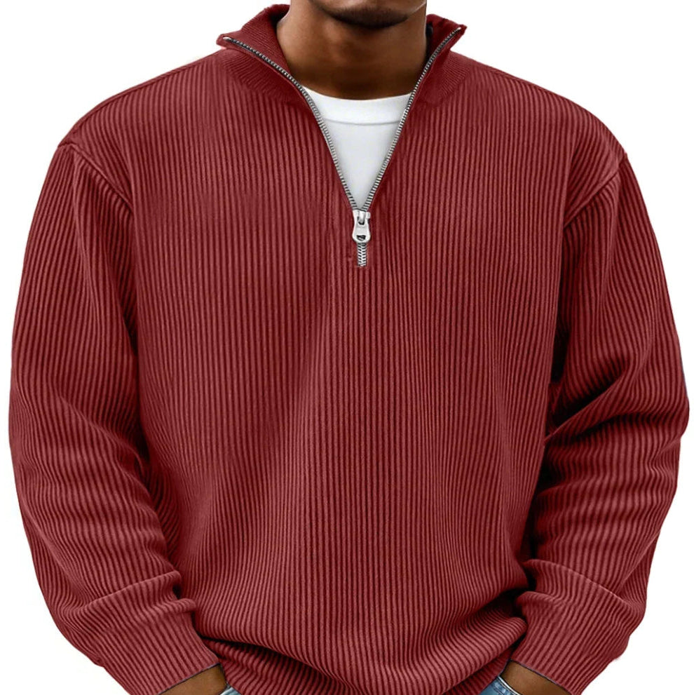 Men's stylish half-zip ribbed sweater for casual everyday wear and modern layering.