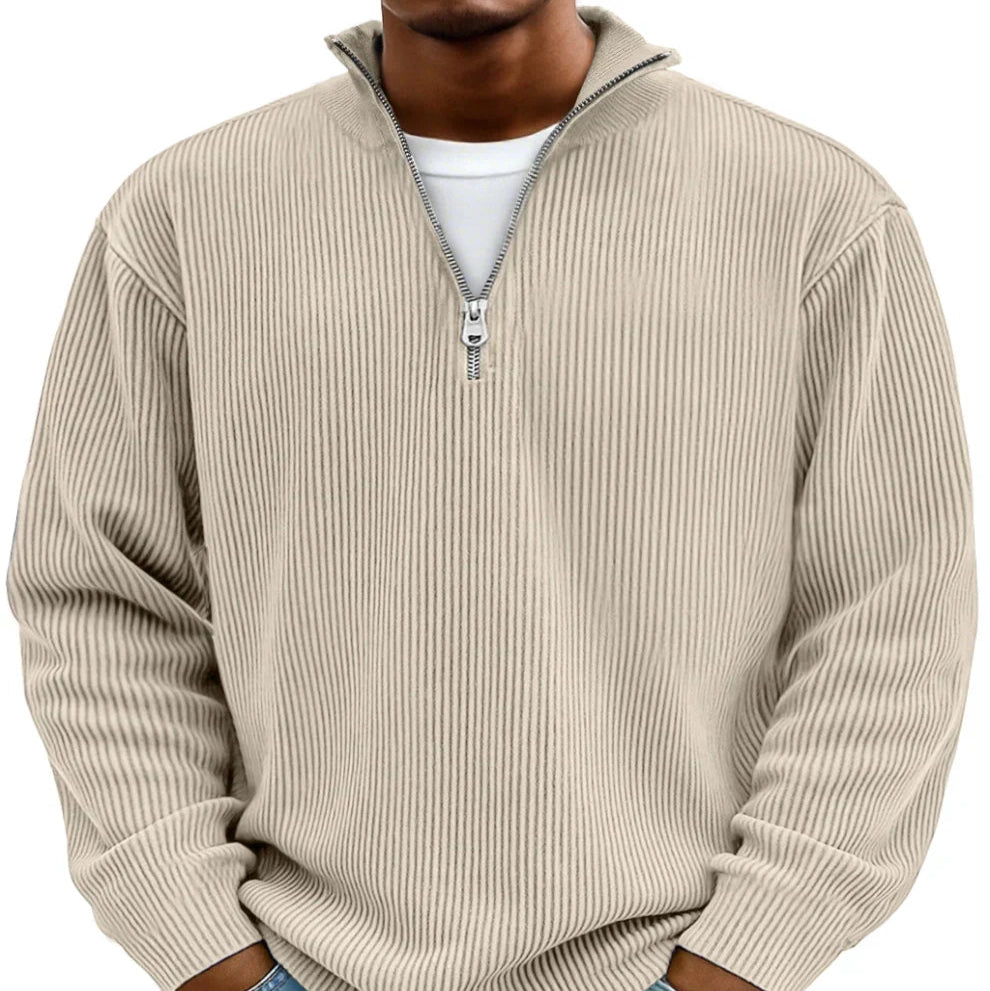 Men's soft ribbed half-zip sweater designed for versatile everyday wear and effortless style.