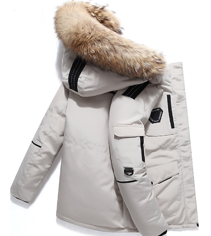 Men's warm winter parka jacket with hood for ultimate cold protection. Heavy, stylish outerwear for cold weather.