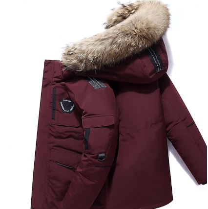 Heavy men's winter parka jacket, hooded, designed for extreme cold. Durable, warm outerwear in modern men's fashion.