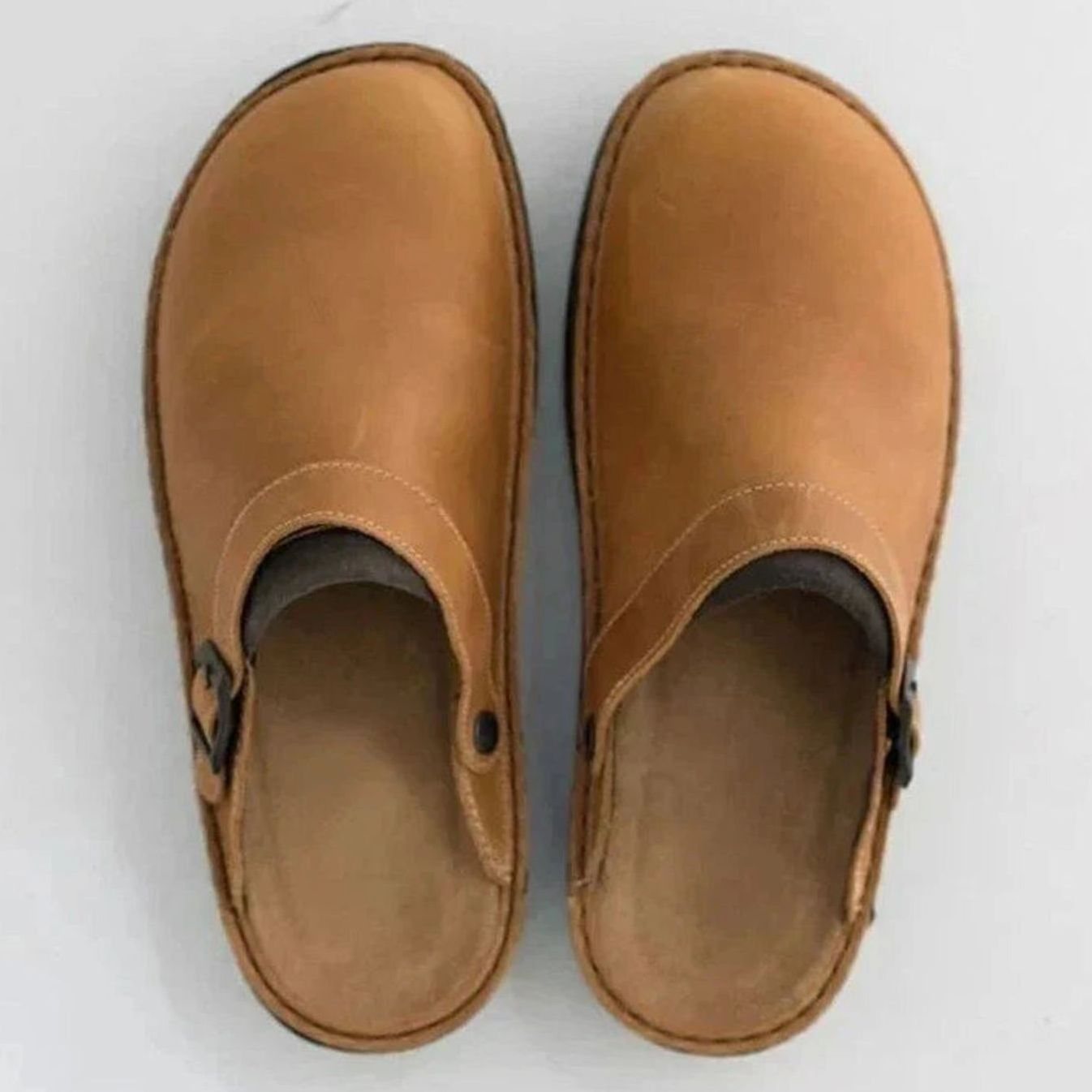 Men's Orthopedic Leather Buckle Slip-On Clogs