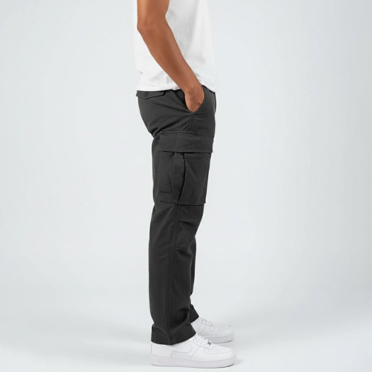 Men's Relaxed Fit Multi-Pocket Streetwear Cargo Pants - Black
