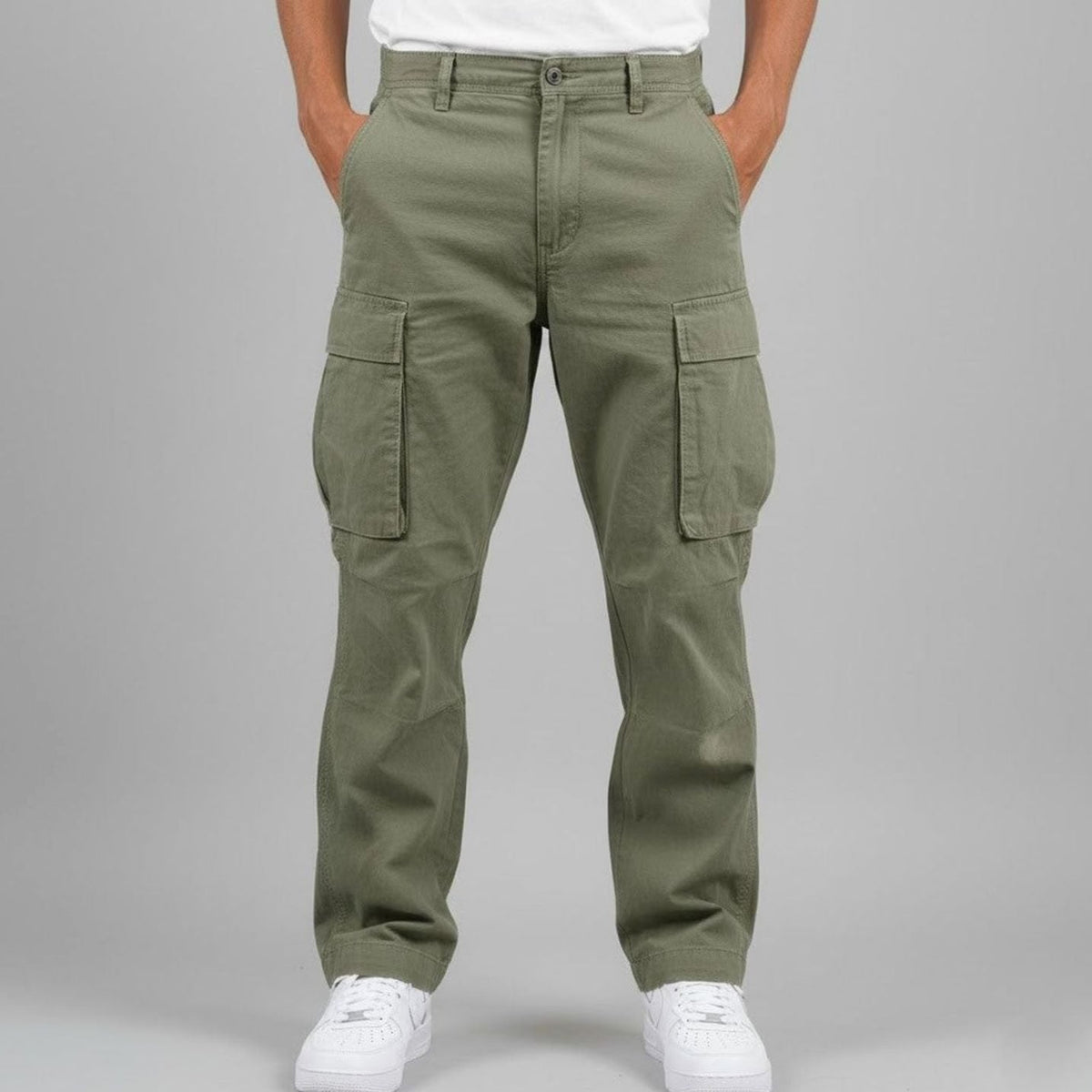 Men's Relaxed Fit Multi-Pocket Streetwear Cargo Pants - Dark Green