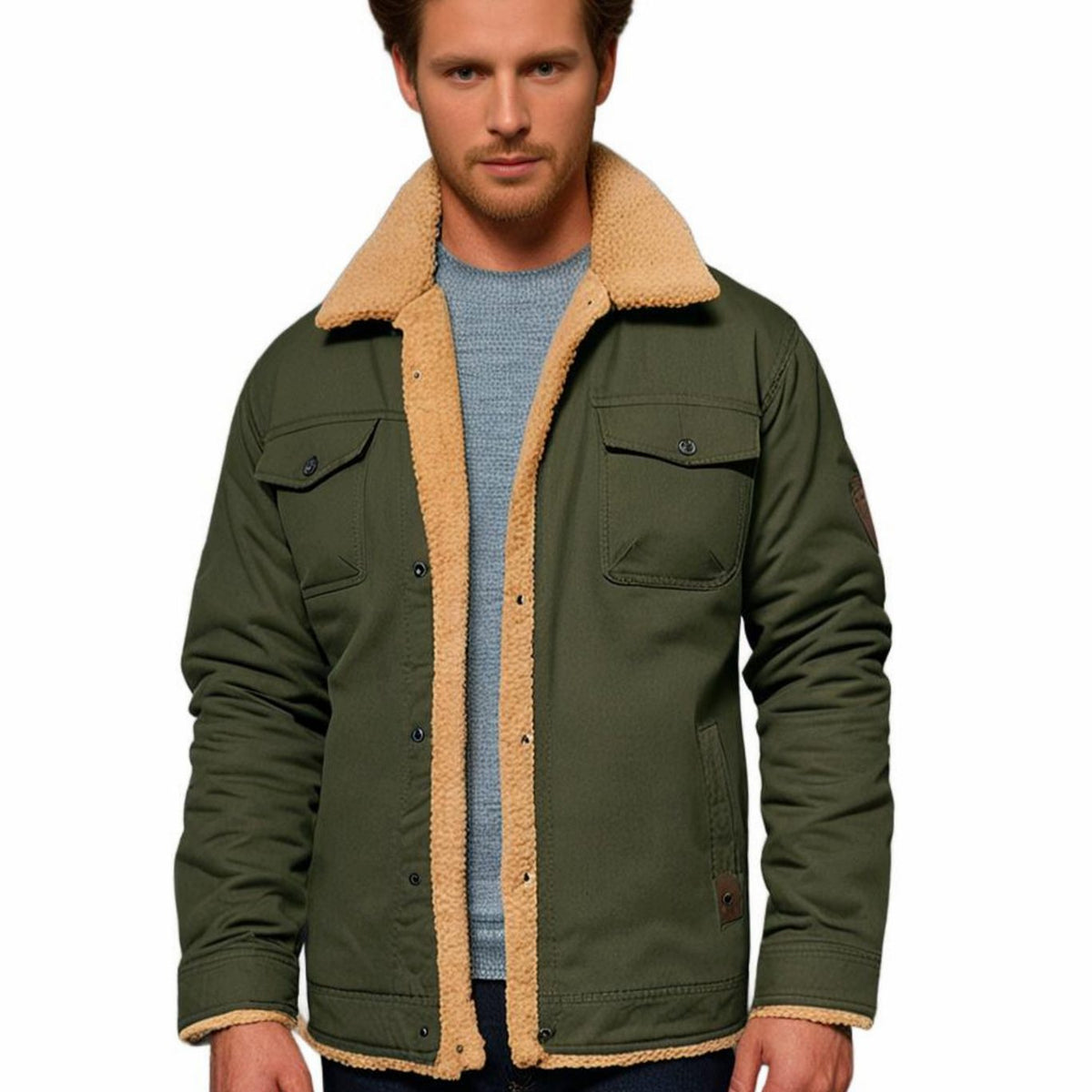 Men's Sherpa-Lined Fleece Winter Jacket Relaxed Fit
