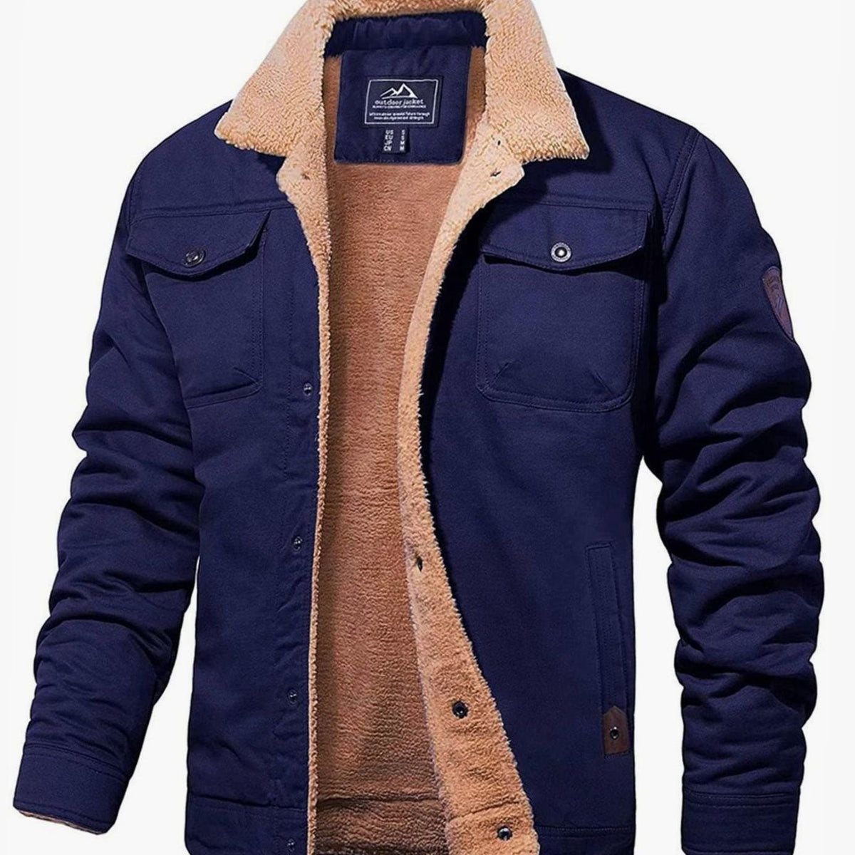 Men's Sherpa-Lined Fleece Winter Jacket Relaxed Fit - Navy Blue