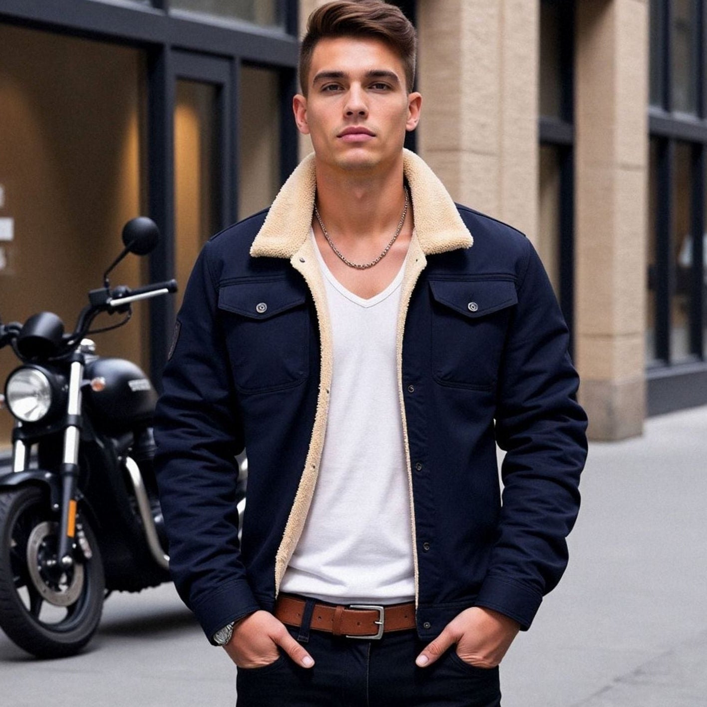 Men's Sherpa-Lined Fleece Winter Jacket Relaxed Fit