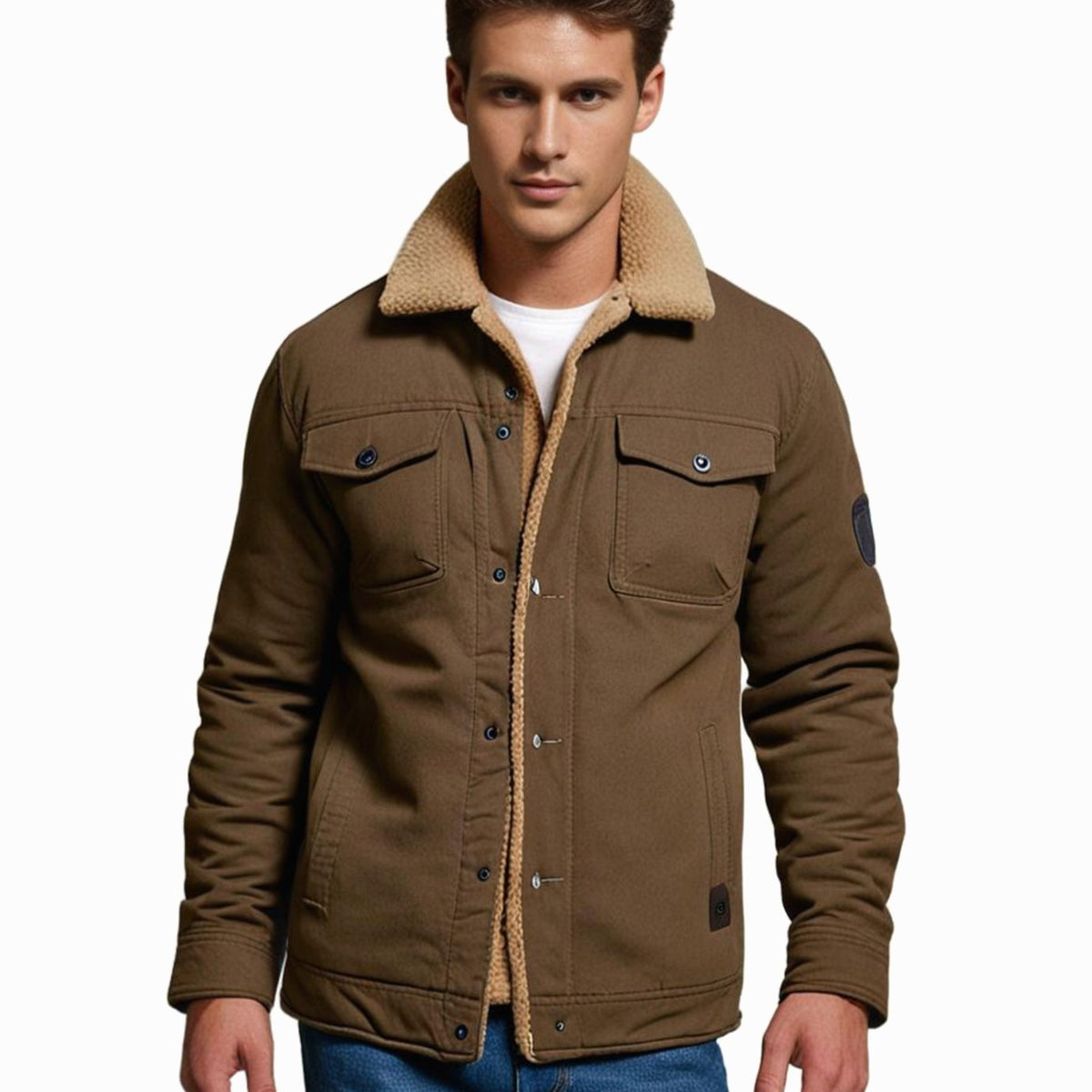 Men's Sherpa-Lined Fleece Winter Jacket Relaxed Fit
