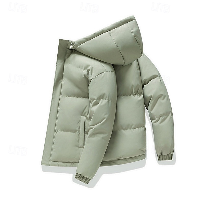 Hooded Puffer Jacket with Thick Padded Insulation and Adjustable Hood, Elastic Cuffs