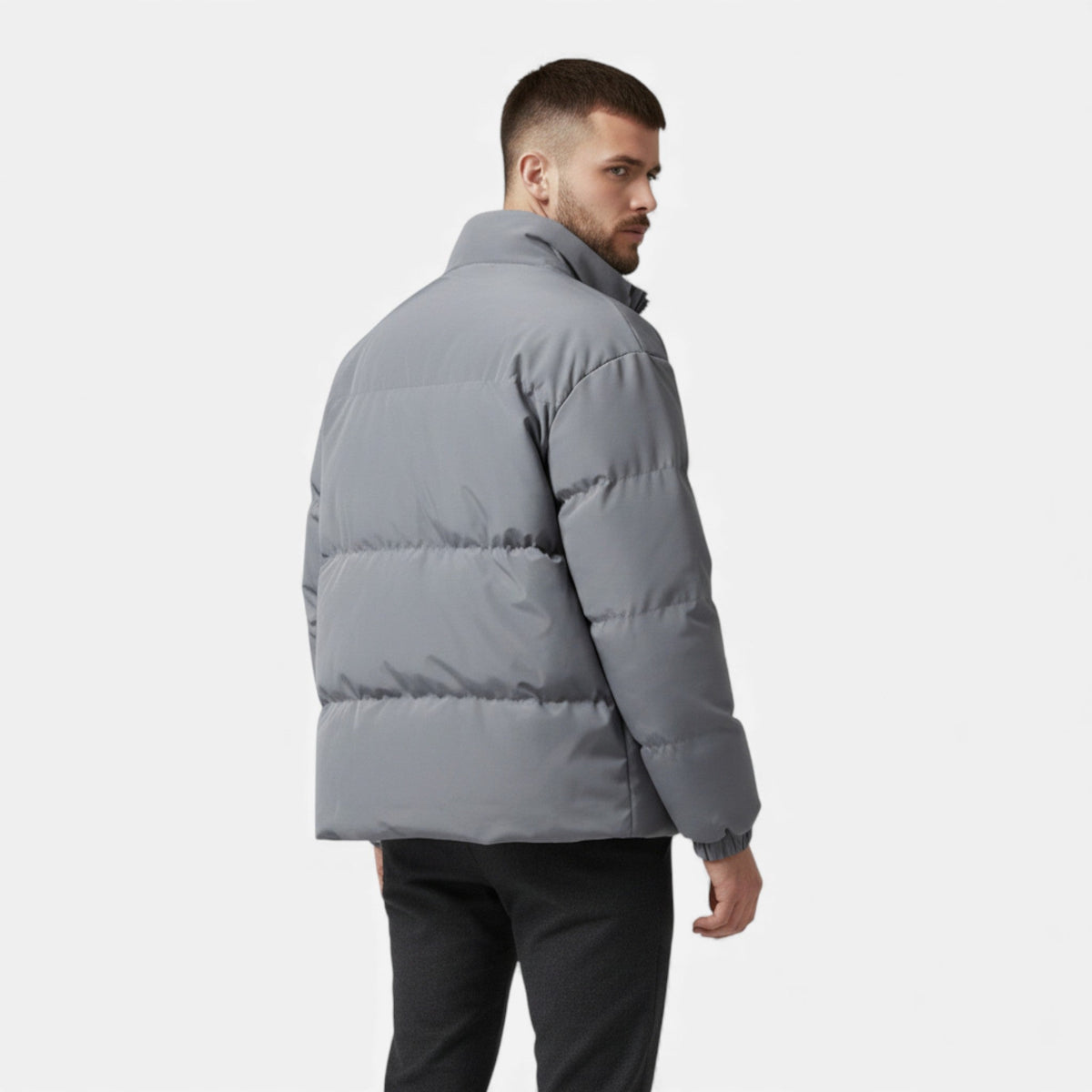 Insulated Puffer Jacket with Funnel Neck and Front Zip, Quilted Design