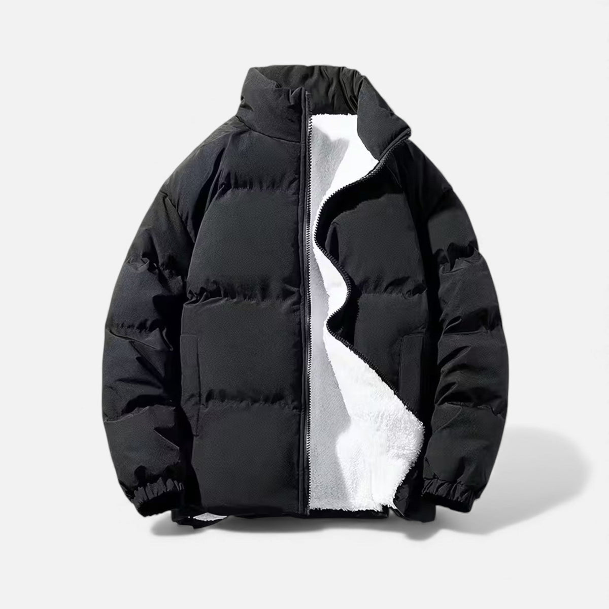 Insulated Puffer Jacket with Funnel Neck and Front Zip, Quilted Design