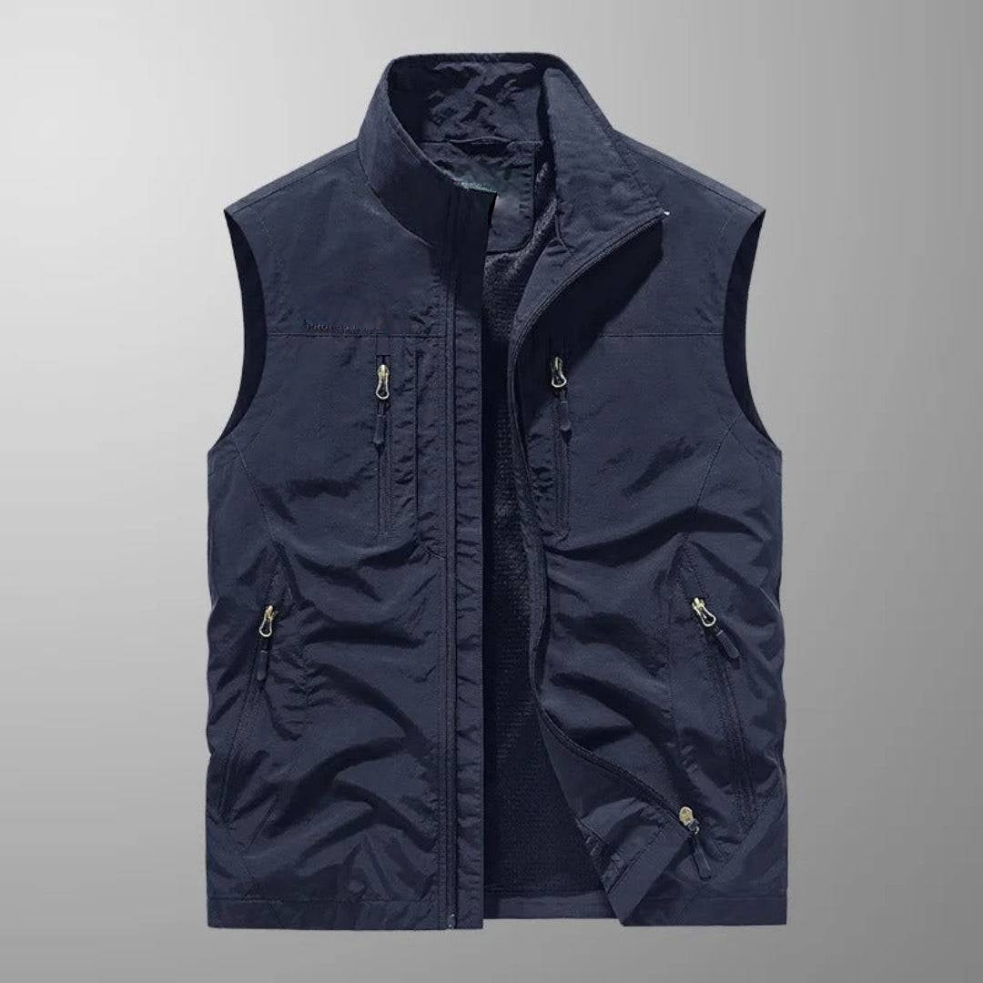 Mens Sleeveless Utility Vest with Multiple Zippered Pockets