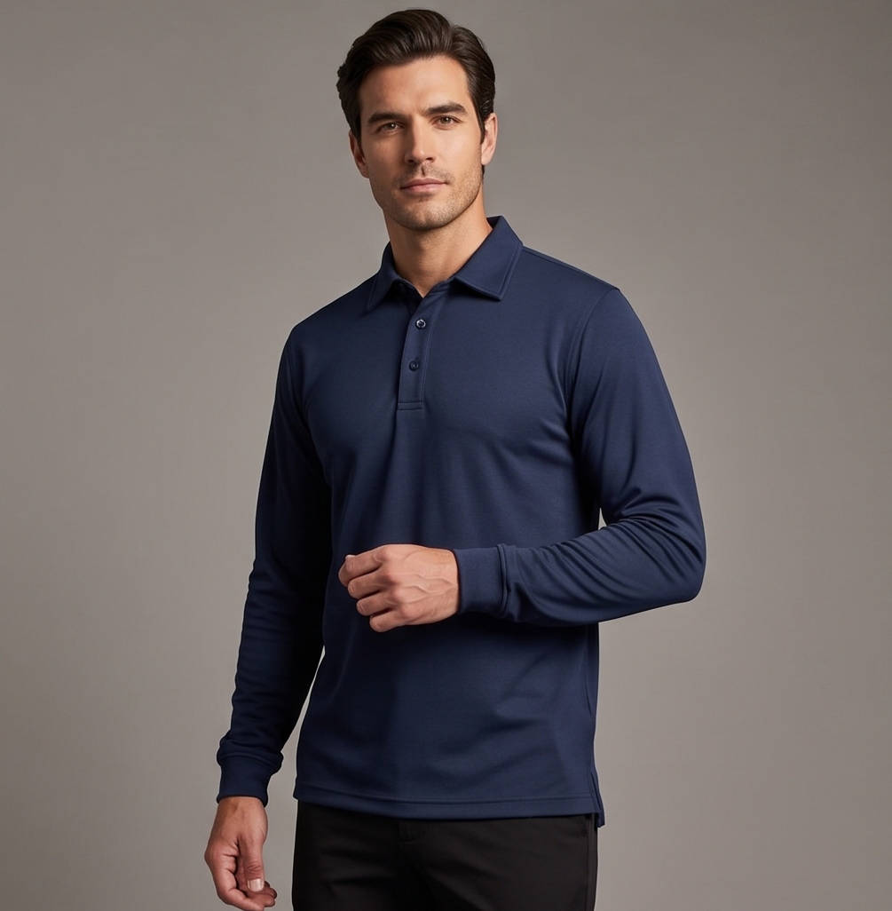 Mens Polo Shirts, Quick Dry Long Sleeve Tactical Golf Shirt, 3 Button Pique Jersey Performance Shirt