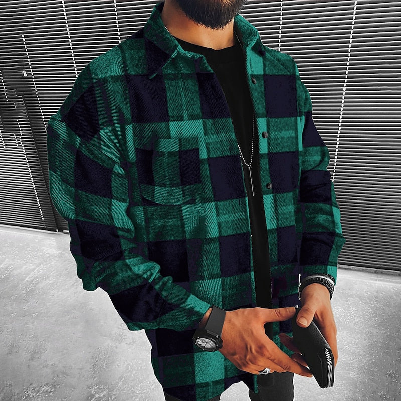 Checked Overshirt with Brushed Fabric and Relaxed Fit