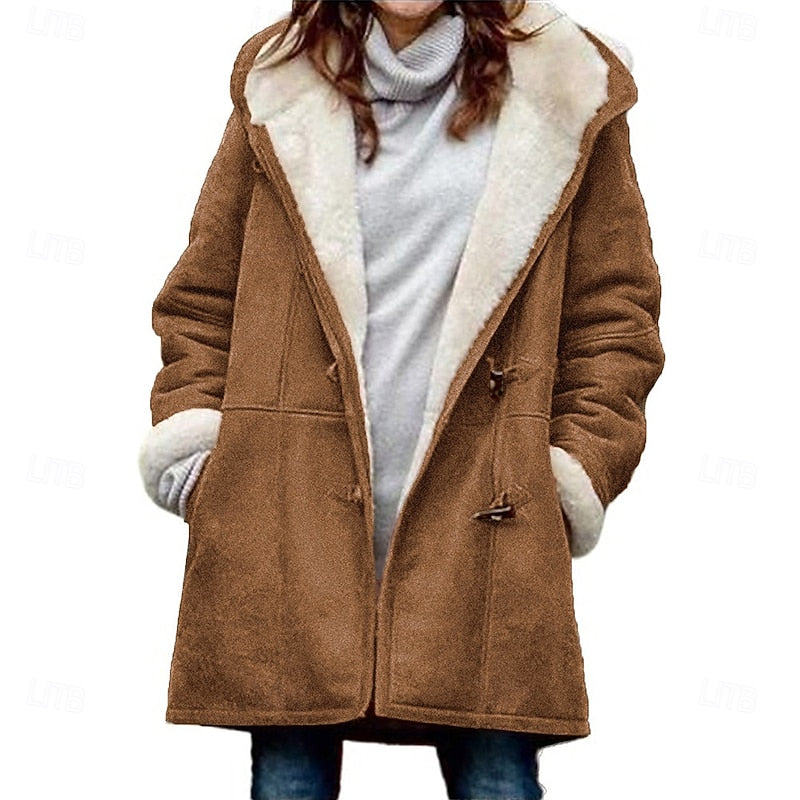 Hooded Button Coat with Insulating Fabric and Regular Fit for Winter