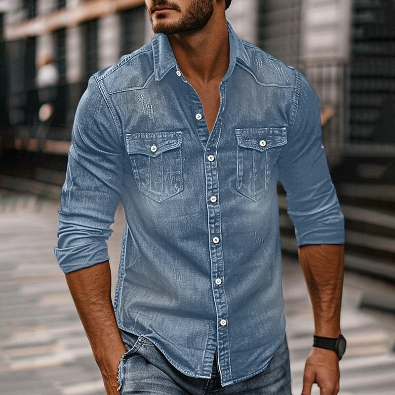 Button-Up Collared Shirt with Chest Pockets and Structured Shoulders