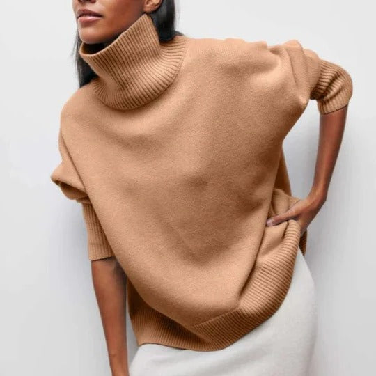 Turtleneck Sweater with Oversized Fit and Ribbed Cuffs