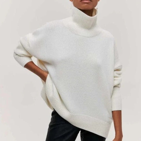 Turtleneck Sweater with Oversized Fit and Ribbed Cuffs