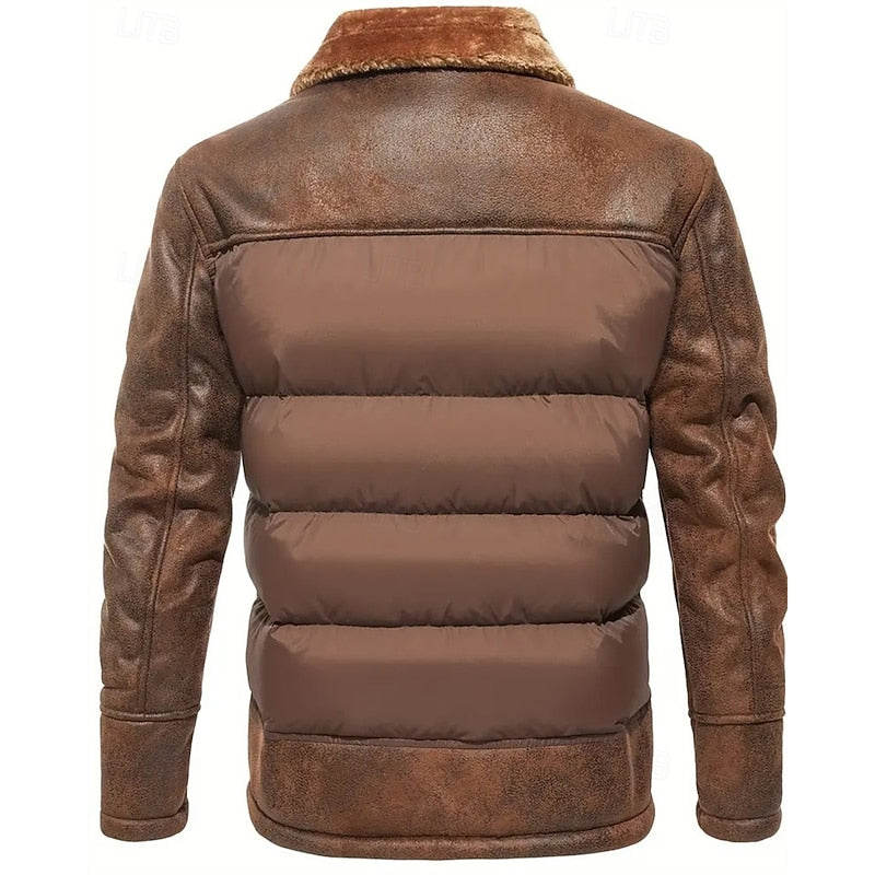 Insulated Winter Puffer Jacket with Structured Collar and Front Zip, Hip Length