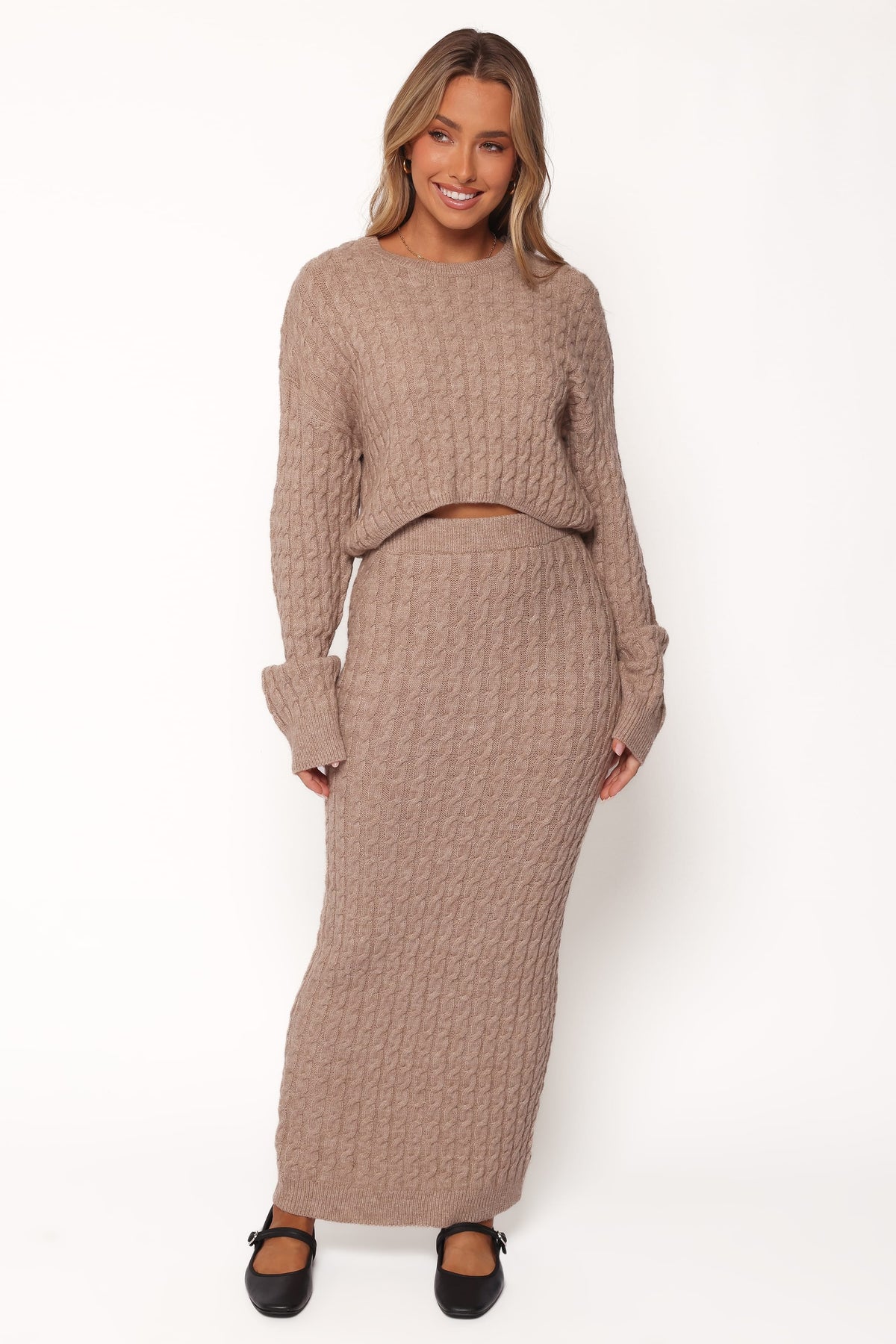Petal and Pup USA SETS Reid Cable Knit Skirt Set - Taupe