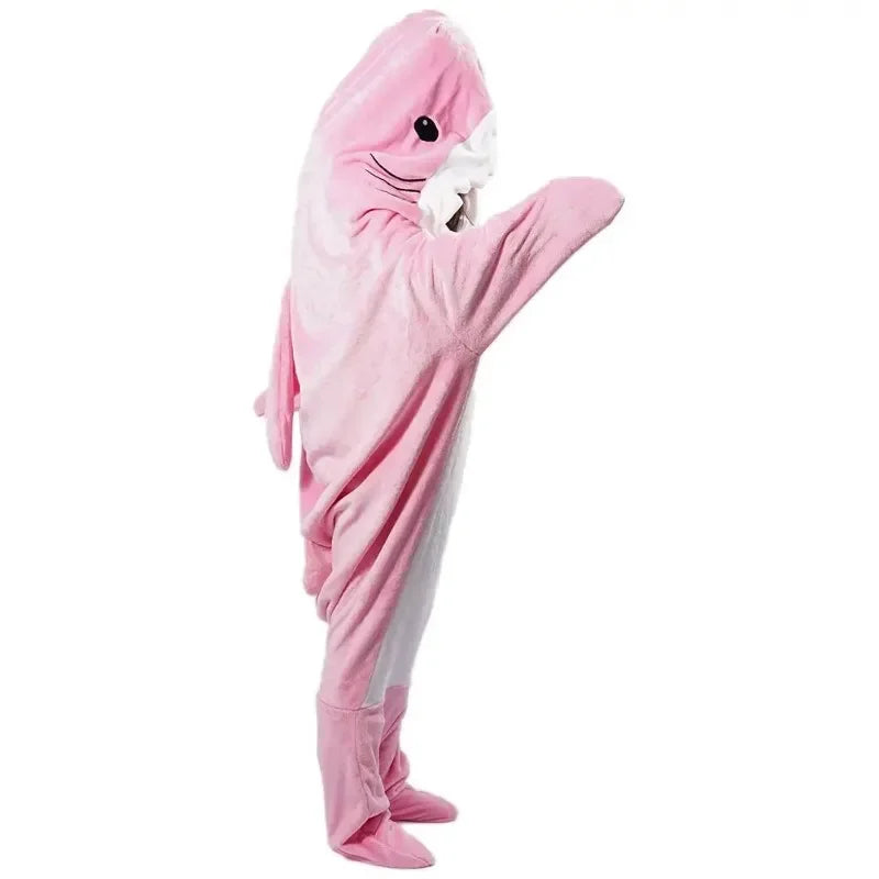 Wearable Shark Hoodie Blanket with Polyester Flannel and Full Body Coverage