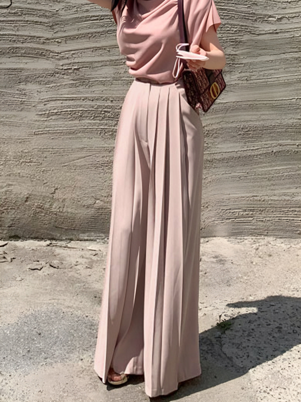Pleated Front Shift Pants with Woven Fabric and Ankle Length for Women