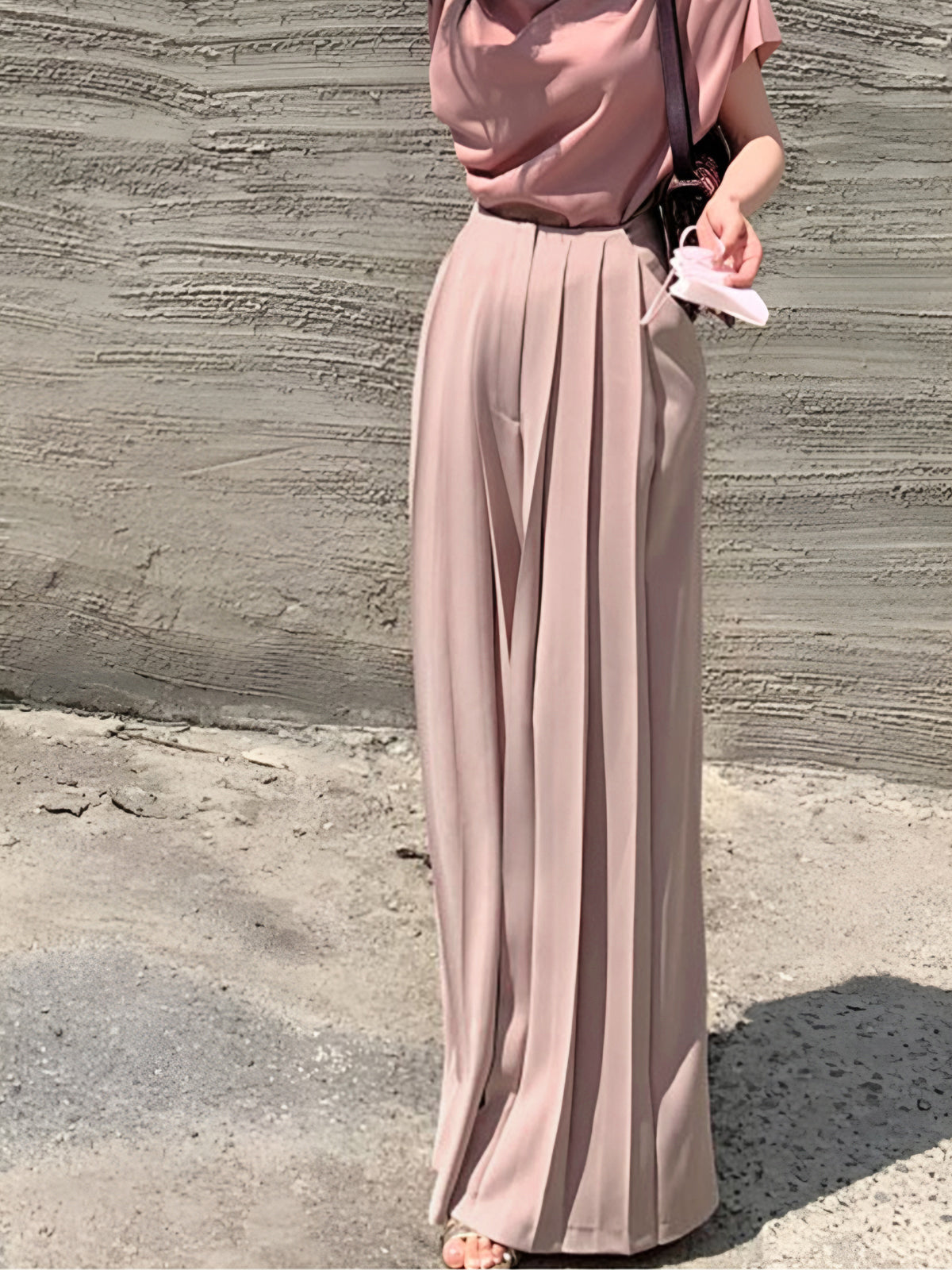 Pleated Front Shift Pants with Woven Fabric and Ankle Length for Women