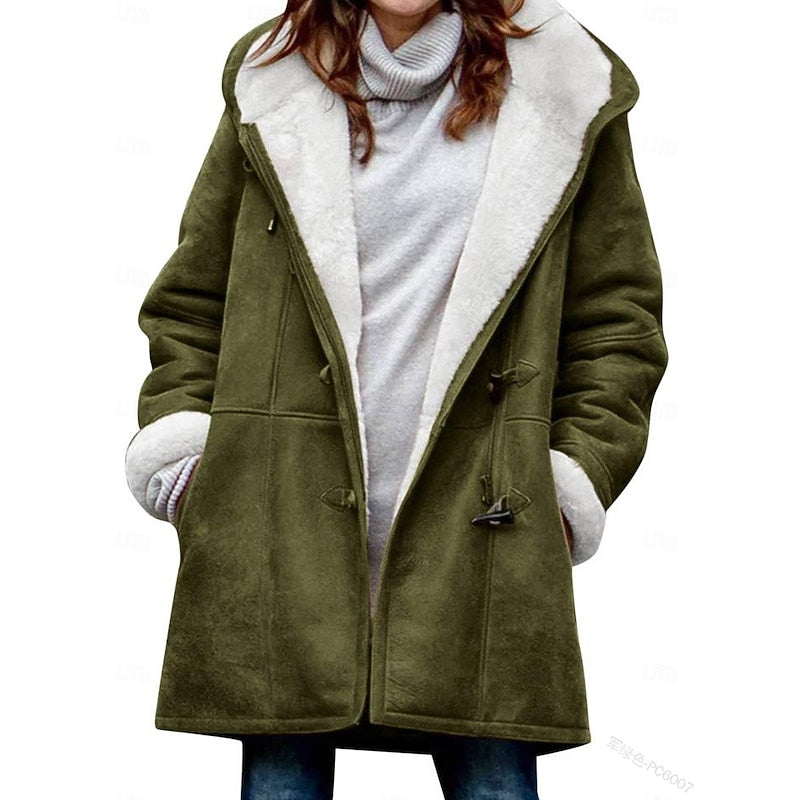 Hooded Button Coat with Insulating Fabric and Regular Fit for Winter