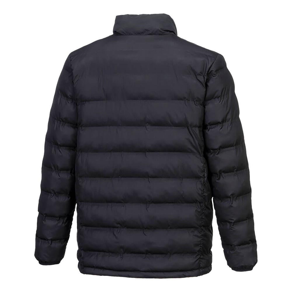 Heated work jacket with zipped pockets, back view