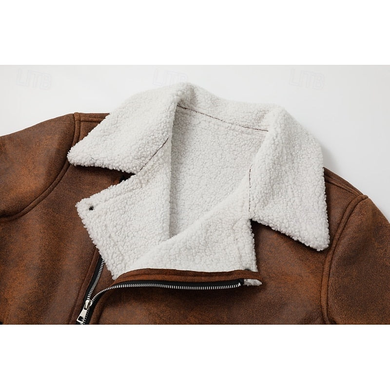 Lined Winter Jacket with Plush Interior and Classic Collar, Relaxed Fit
