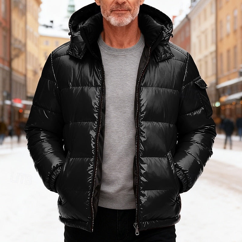 Padded Hooded Jacket with Quilted Insulation and Zip Pockets, Elastic Cuff Sleeves