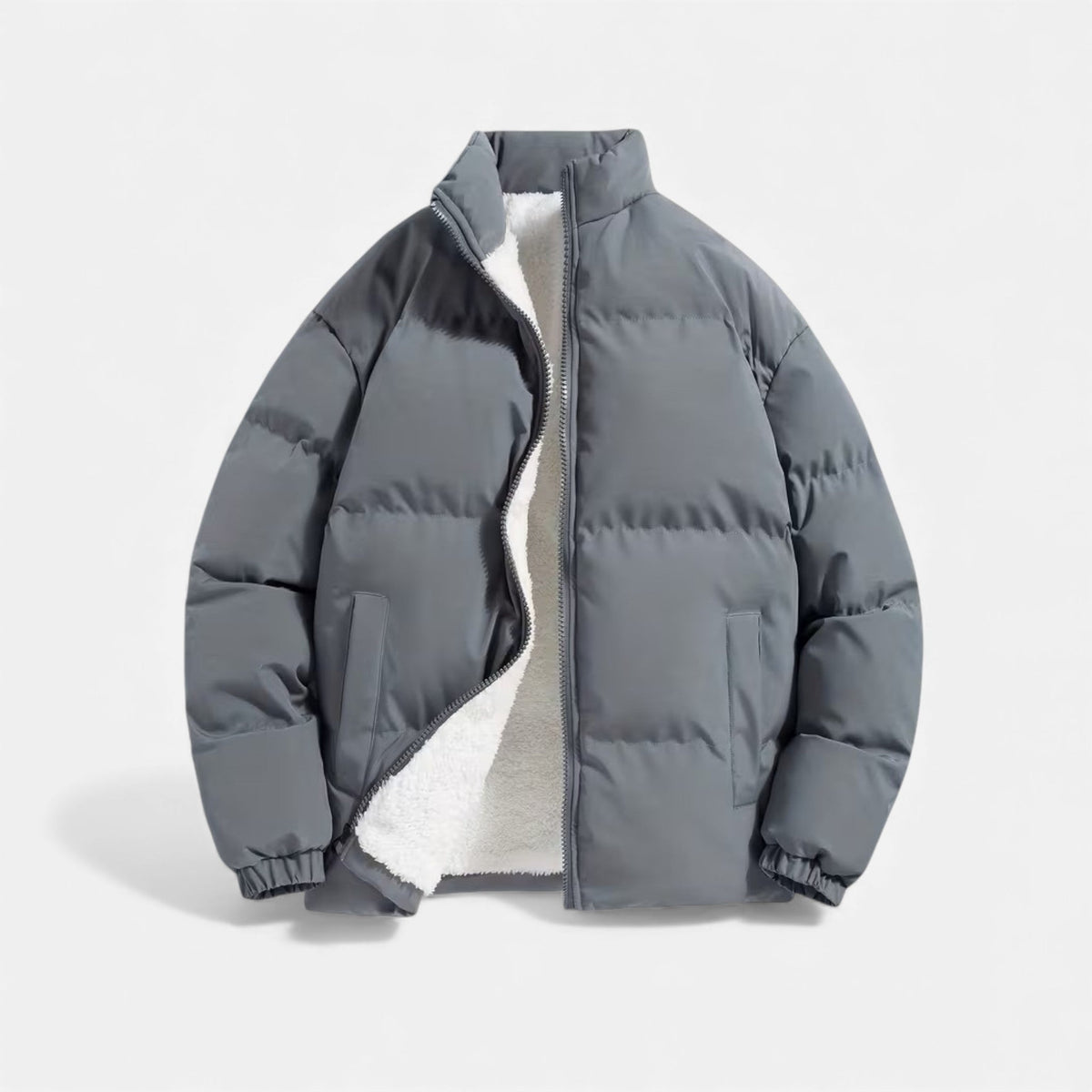 Insulated Puffer Jacket with Funnel Neck and Front Zip, Quilted Design