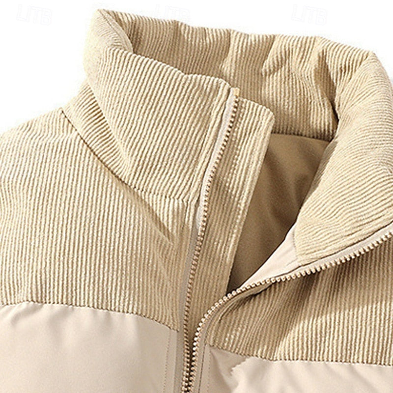 Padded Puffer Jacket with Stand Collar and Full Front Zipper, Two Pockets