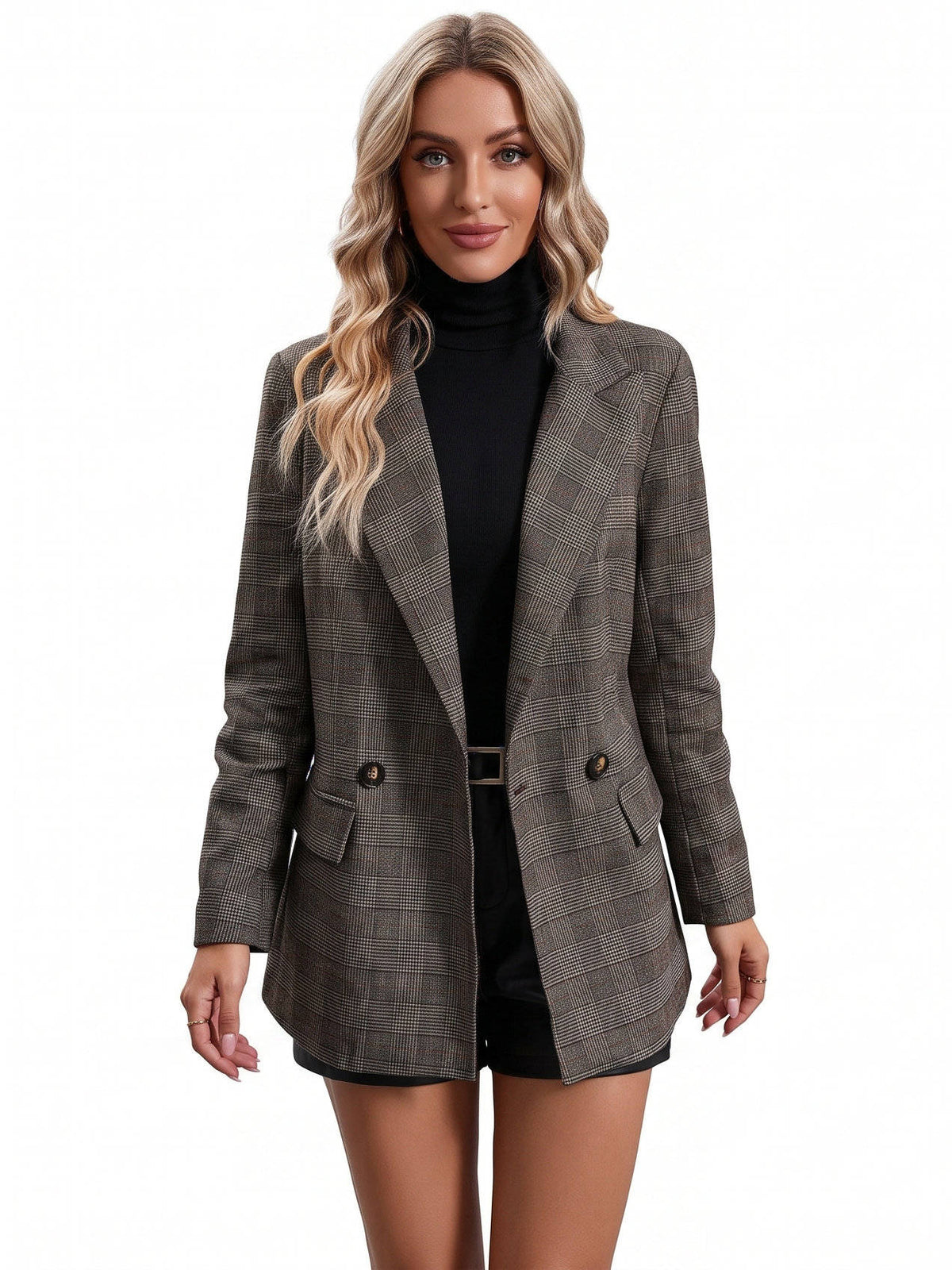Womens Plaid Houndstooth Blazer, Business Casual Fall Jacket