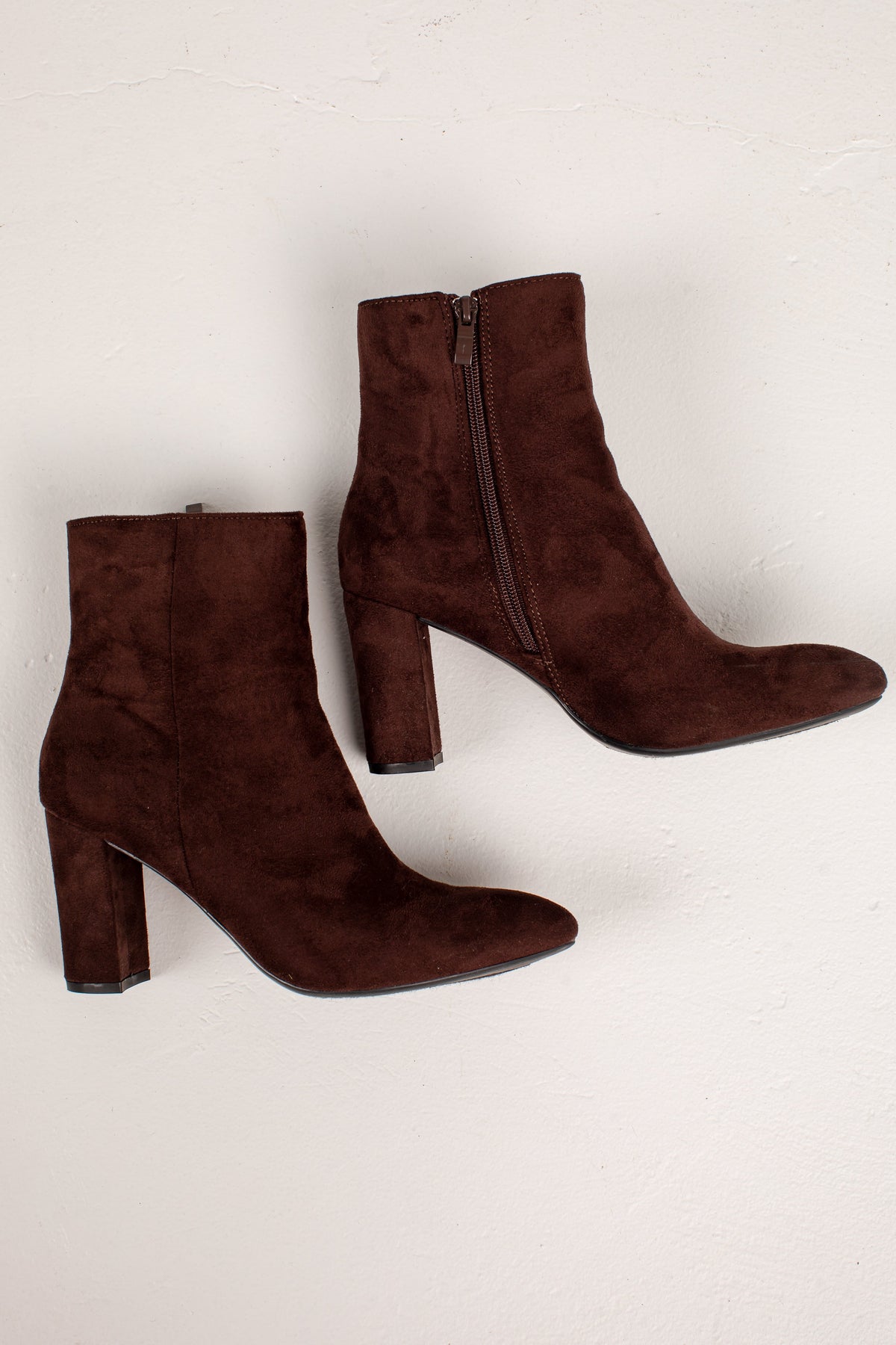 Ankle Booties with Faux Suede and Side Zipper, Chunky Block Heel