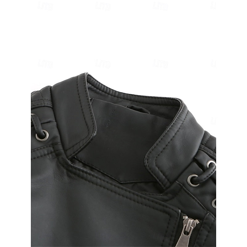 Tailored Biker Jacket with Front Zip and Structured Silhouette for Fall Winter