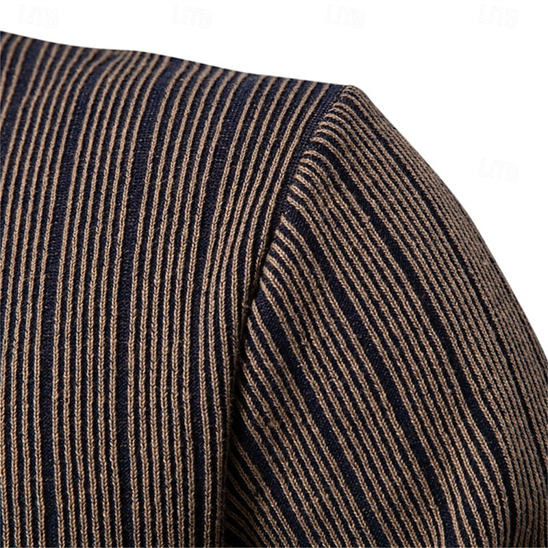 Ribbed Mock Neck Sweater with Tailored Fit and Vertical Knit Pattern
