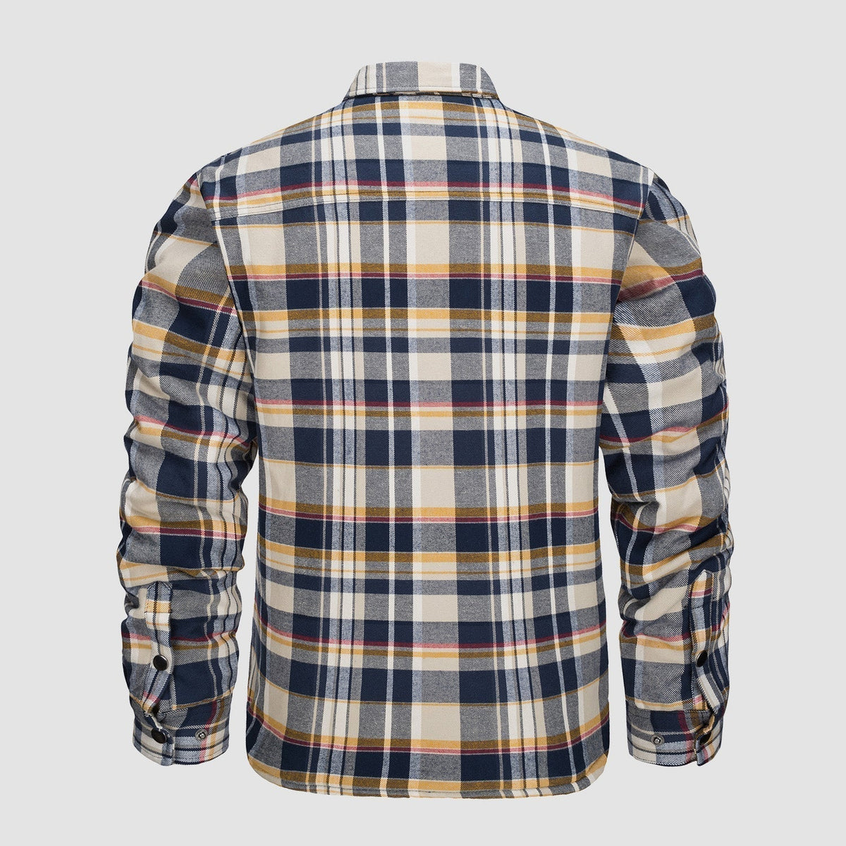 Mens Button-Up Flannel Jacket with Stand Collar and Long Sleeves