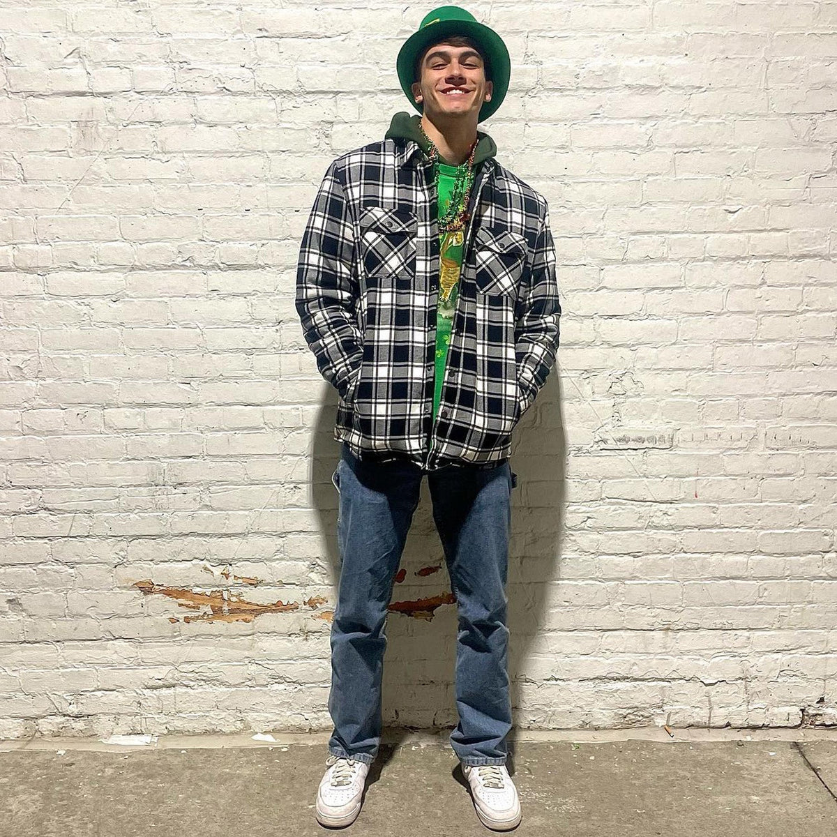 Mens Button-Up Flannel Jacket with Stand Collar and Long Sleeves