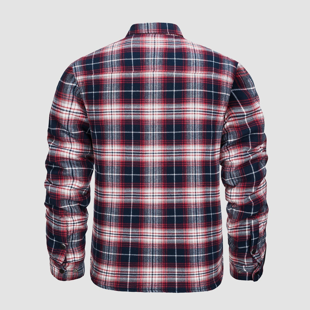 Mens Button-Up Flannel Jacket with Stand Collar and Long Sleeves