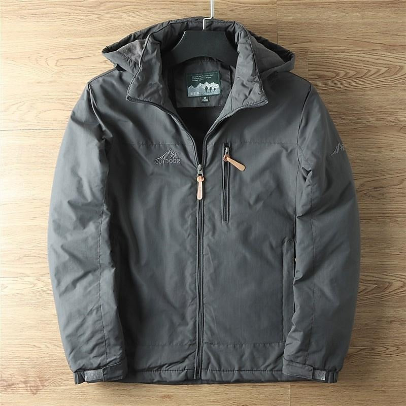 Hooded Jacket with Lined Interior and Adjustable Drawstring Hood, Wind Resistant Shell