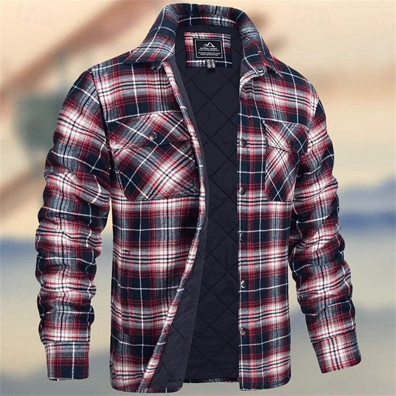 Plaid Shirt Jacket with Quilted Insulation and Chest Pockets