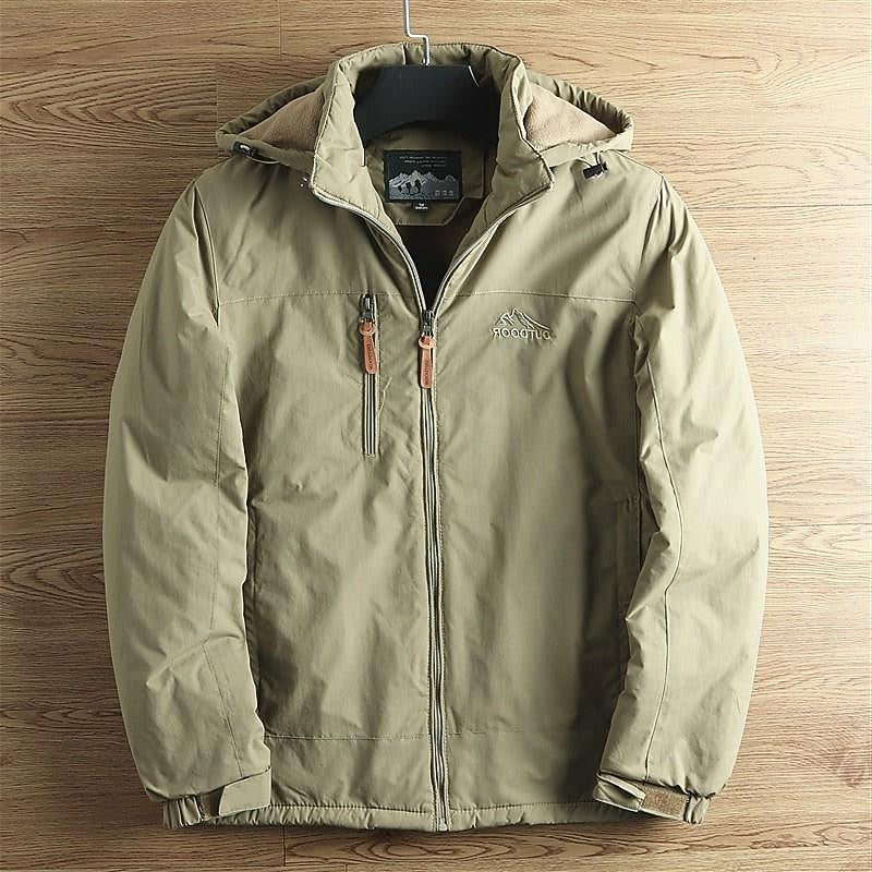 Hooded Jacket with Lined Interior and Adjustable Drawstring Hood, Wind Resistant Shell