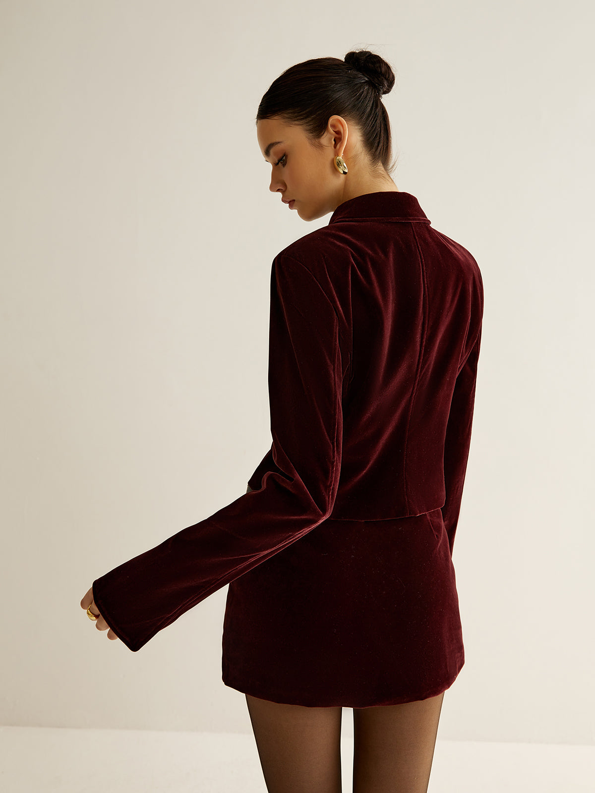 Velvet Long Sleeve Top with Regular Fit and Hip Length Cut