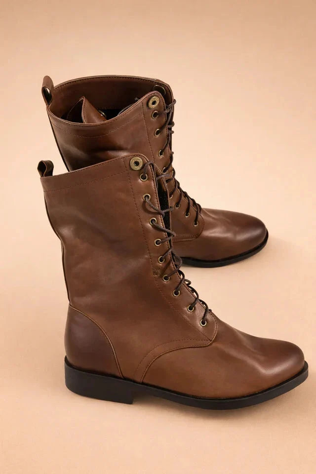Convertible Lace-Up Ankle Boots with Folding Cuff and Treaded Grip Sole