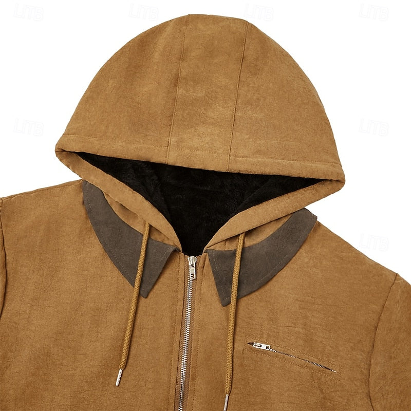 Hooded Zip Jacket with Fleece Lining and Hand Pockets, Adjustable Hood