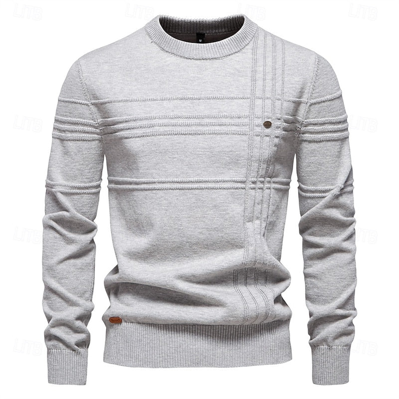 Textured Crewneck Sweater with Tailored Fit and Woven Fabric for Fall Winter